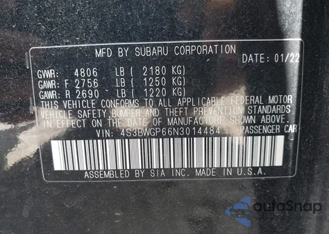 2022 Subaru Legacy Touring Xt из США, поврежденный, VIN 4S3BWGP66N3014484